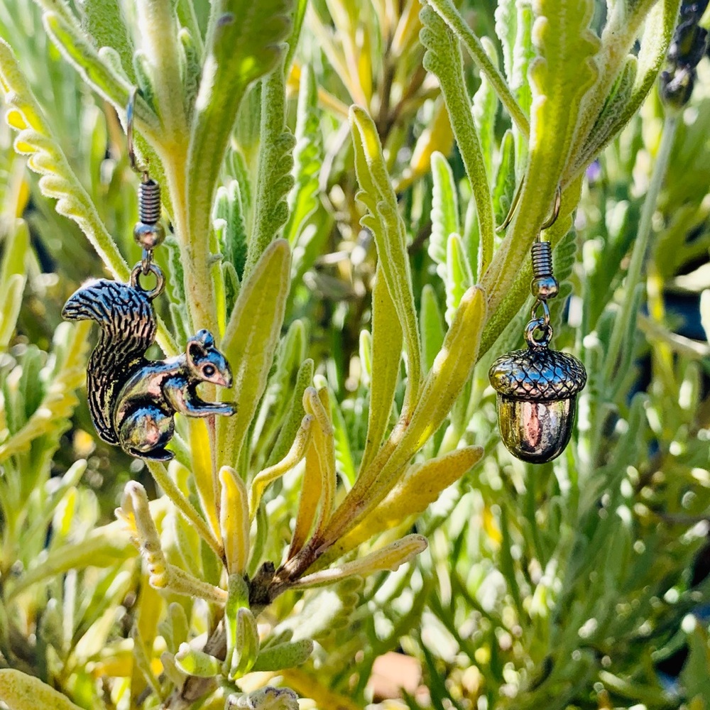 Handmade squirrel and acorn earrings